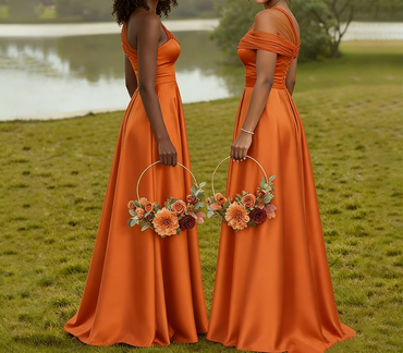 Elegant Orange One-Shoulder Sleeveless Mermaid Long Bridesmaid Dresses Online, BG892