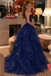 Classy Navy Blue Strapless Tiered Glitter Tulle Prom Dress,OLP2485