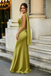 Olive Green Satin Prom Dress Sleeveless Cowl Neck Ruched Drape Formal Dress,OLP2256
