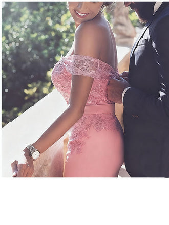 Elegant Pink Off-Shoulder Mermaid Long Prom Dress Ideas, Evening Party Dresses, OLP1417