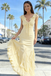 Beautiful Yellow Chiffon Prom Gown V-Neck Ruffle Sleeves Tiered Trumpet Hem,OLP1985