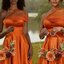Elegant Orange One-Shoulder Sleeveless Mermaid Long Bridesmaid Dresses Online, BG892