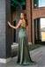 Classy Sage Green Silk Satin Prom Dress Lace Trim V Neck Spaghetti Strap Mermaid,OLP2253