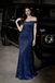 Glamorous Glitter Navy Prom Gown Off-the-Shoulder Shimmer Mermaid Dress,OLP1927