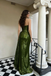 Bold Olive Green Sequin Prom Dress High Slit Gold Flower Accents Gown,OLP1999
