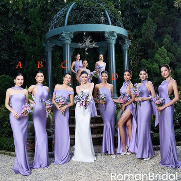 Sophisticated Purple Satin Bridesmaid Dresses High Neck Cut-Out Formal Wear,BG958