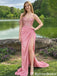 Modern Pink Sequin Prom Dress Sexy High Slit Strapless Sweetheart Neck Gown,OLP1915