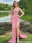 Modern Pink Sequin Prom Dress Sexy High Slit Strapless Sweetheart Neck Gown,OLP1915
