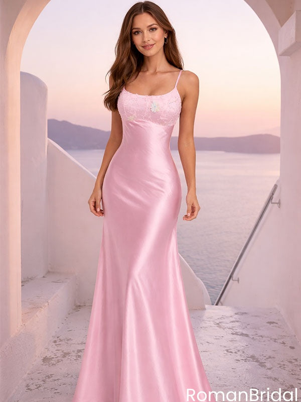 Unique Light Pink Silk Mermaid Prom Gown With Embroidered Lace Bodice,OLP2110