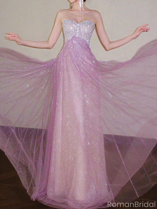 Sparkly Pink Sweetheart Mermaid Long Prom Dress Ideas, Evening Party Dresses, OLP1555