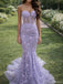 Modern Lavender Butterfly Lace Prom Gown Sheer Corset Mermaid Evening Dress,OLP1843