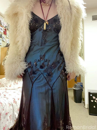 Elegant Blue Spaghetti Strap Mermaid Long Prom Dress Ideas, Evening Party Dresses, OLP1314