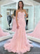Unique Lace Mermaid Prom Dress Strapless Sweetheart Neck Backless Tulle Formal Gown, OLP1707