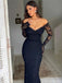 Sexy Black Long Sleeve Mermaid Lace Long Prom Dress Ideas, Evening Party Dresses, OLP1405