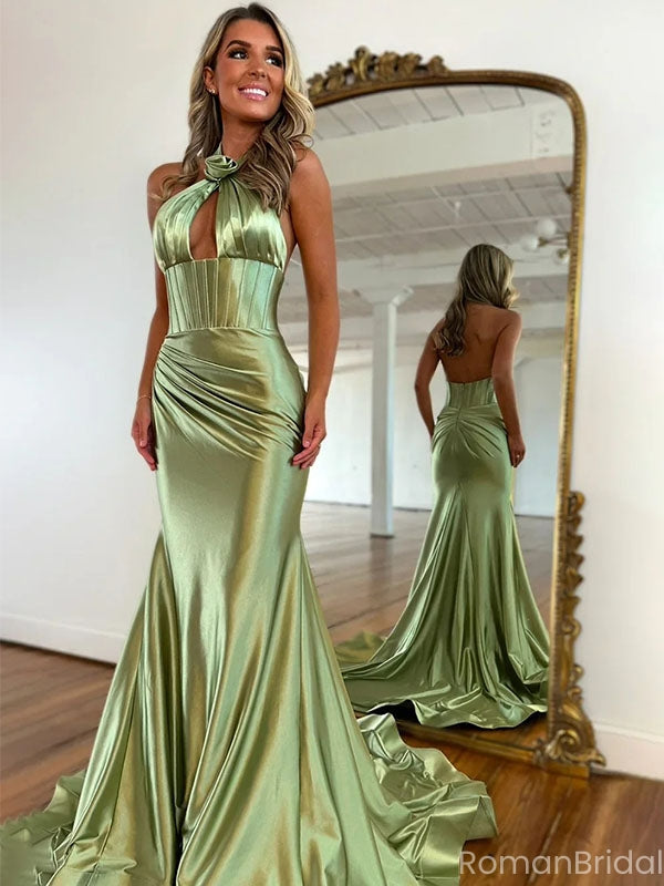 Elegant Green V-Neck Mermaid Long Prom Dress Ideas, Evening Party Dresses, OLP1633