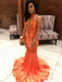 Sexy Orange High Neck Mermaid Long Prom Dress Ideas, Evening Party Dresses, OLP1453