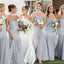 Elegant Blue Spaghetti Strap Sleeveless A-Line Long Bridesmaid Dresses Online, BG911