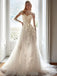 Elegant Long Sleeves Illusion A-line Applique Tulle White Wedding Dresses, WD0541
