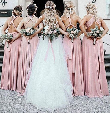 Sexy Pink V-Neck Sleeveless A-Line Long Bridesmaid Dresses Online, BG868