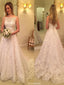 Modern Sexy A Line Lace Spaghetti Straps Appliques Sweep Train Wedding Dresses, WD0352