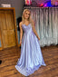 Elegant Spaghetti Straps A-line Satin Long Prom Dresses Online, OL717