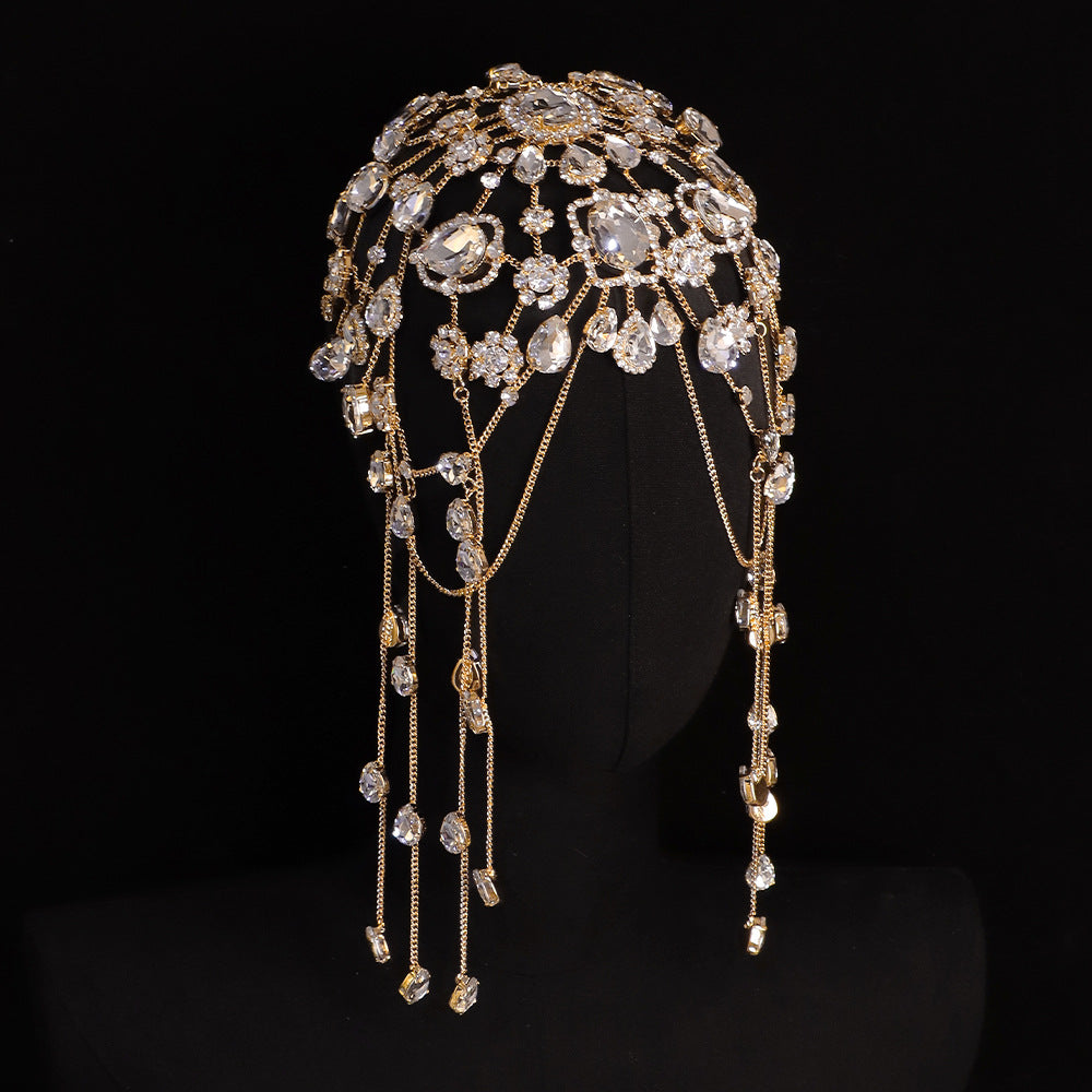 Bridal Crystal Rhinestone Head Chain Sparkling Tassel Headband