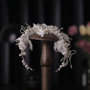 Luxury Hand-twisted Pearl Flower Wedding Dress Hairband Veil for Women