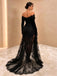 New Arrival Sexy Long Sleeves Mermaid Black Lace Prom Dress with Side Slit, OL017