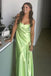 Soft Spaghetti Strap Sleeveless A-line Satin Long Evening Prom Dresses Online, OLP771