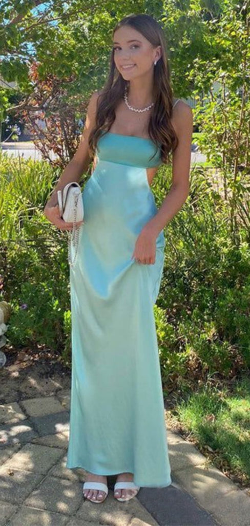 Simple Spaghetti Strap Mermaid Satin Long Prom Dress Online, OL275