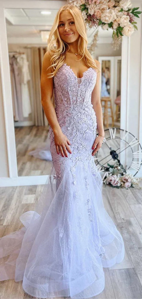 Unique Spaghetti Strap Sleeveless Mermaid Lace Long Prom Dresses With Trailing For Party Online, OL323