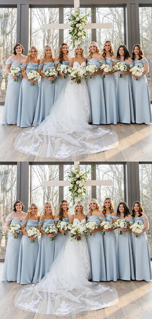 Elegant Off Shoulder A-line Light Blue Bridesmaid Dresses Online, BG391