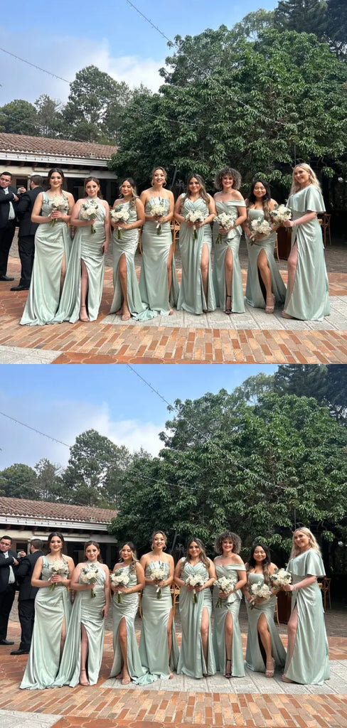 Sexy Mismatched Sleeveless Mermaid Satin Long Bridesmaid Dresses, PD0257