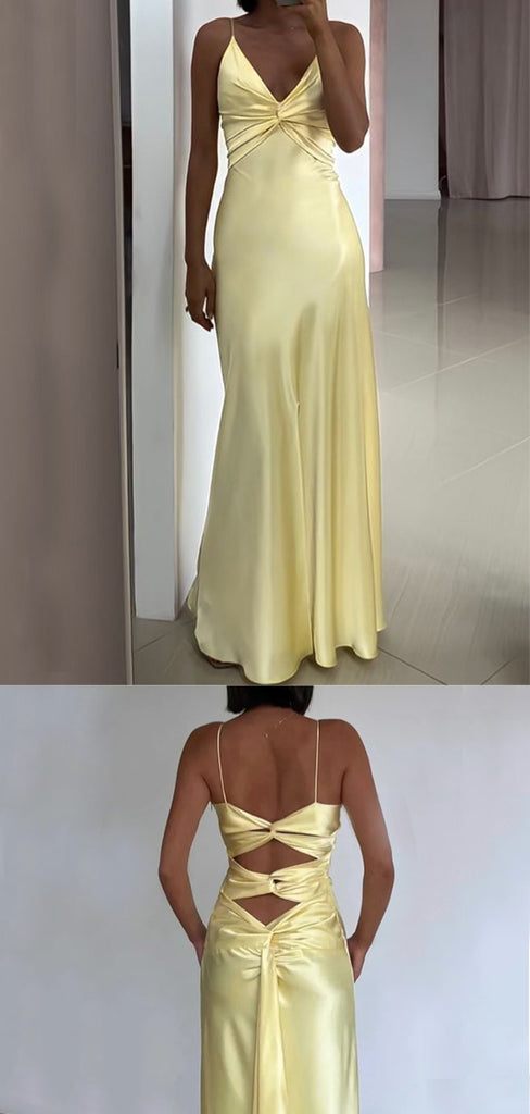 Sexy Spaghetti Strap Sleeveless Mermaid Satin Long Evening Prom Dresses Online, OLP743