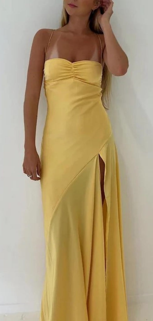 Sexy Spaghetti Strap Sleeveless Mermaid Satin Evening Prom Dresses Online, OLP876