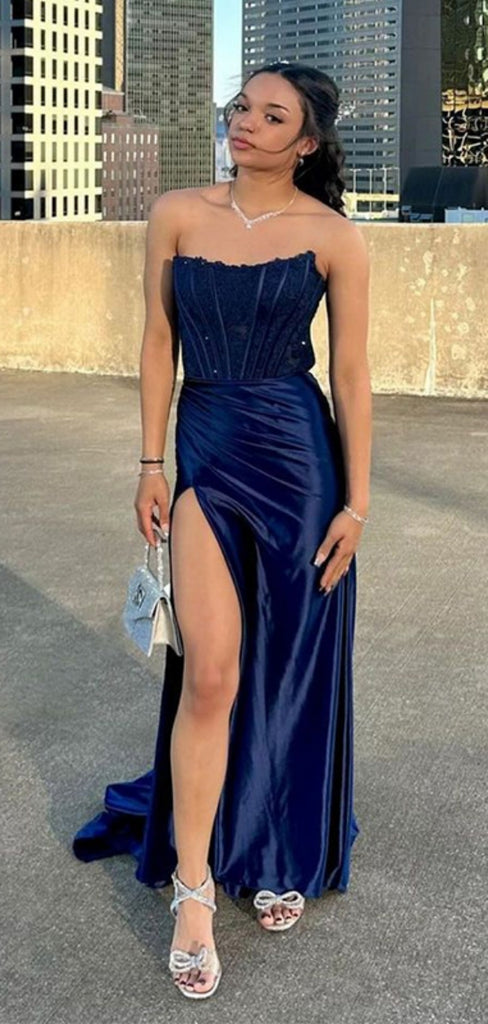 Sexy Sweetheart Sleeveless Mermaid Satin Long Evening Prom Dresses Online, OLP793