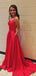 Formal Spaghetti Strap Sleeveless A-line Satin Long Prom Dresses With Trailing Online, OL471