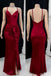 Sexy Spaghetti Strap Sleeveless Mermaid Satin Dark Red Long Prom Dresses With Slit Online, OL559