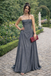 Fancy Grey Strapless Corset Prom Dress Drape Skirt Floor-Length Gown,OLP1806
