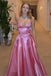 Soft Spaghetti Strap Sleeveless A-line Satin Long Evening Prom Dresses Online, OLP711