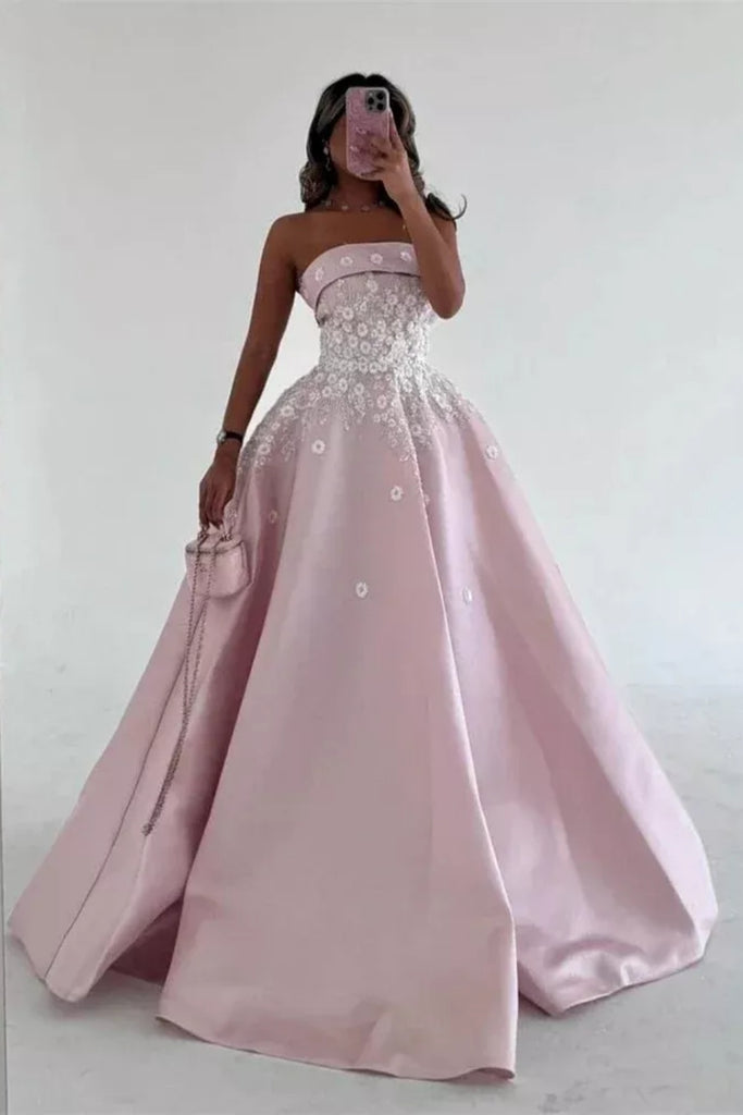 Unique Gown Sweetheart Sleeveless A-line Satin Long Prom Dresses Online, OL581