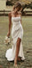 Simple Spaghetti Strap Sleeveless Mermaid White Satin Long Wedding Dresses With Trailing, WD0549