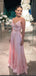 Cute Spaghetti Strap V-neck Sleeveless A-line Long Prom Dresses Online, OLP607