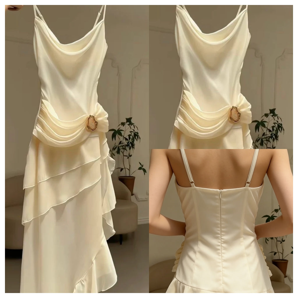 Sexy Off-White Spaghetti Strap Sleeveless Mermaid Chifffon Prom Dresses Online, OLP1133
