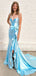 Sexy Spaghetti Strap V-neck Mermaid Satin Long Prom Dress With Trailing Online, OL279