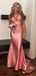 Sexy Spaghetti Strap V-neck Sleeveless Mermaid Satin Long Evening Prom Dresses Online, OLP695