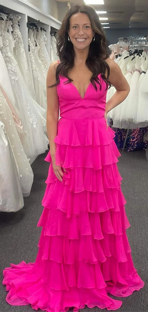 Gorgeous V-neck Spaghetti Strap Ruffles A-line Long Prom Dress With Trailing Online, OL315