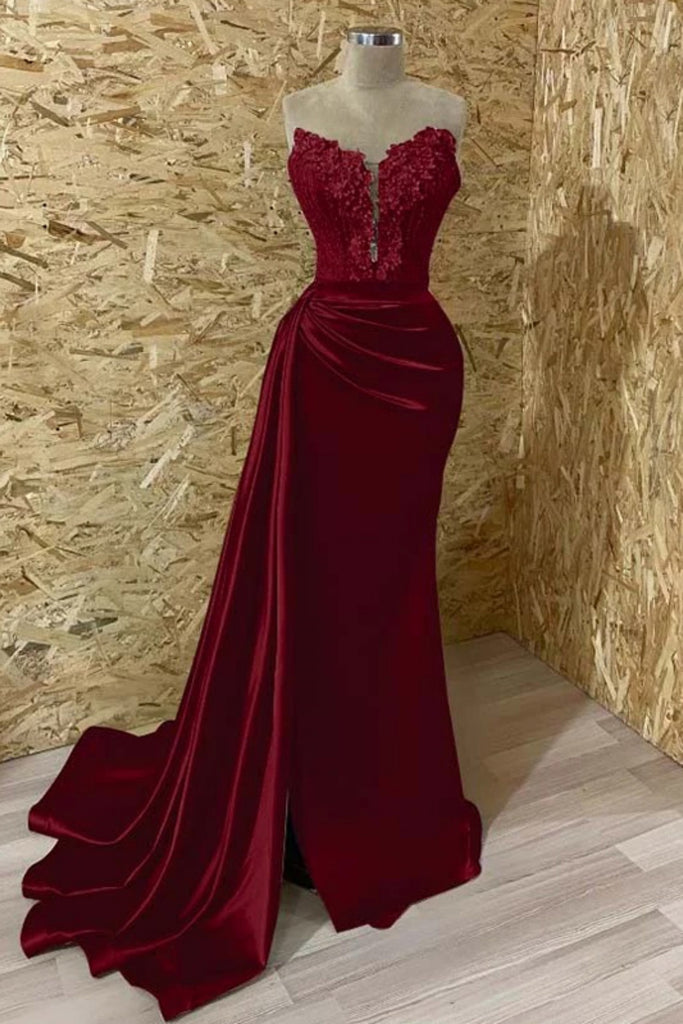 Elegant Sweetheart Sleeveless Mermaid Satin Long Prom Dresses With Trailing Online, OL563