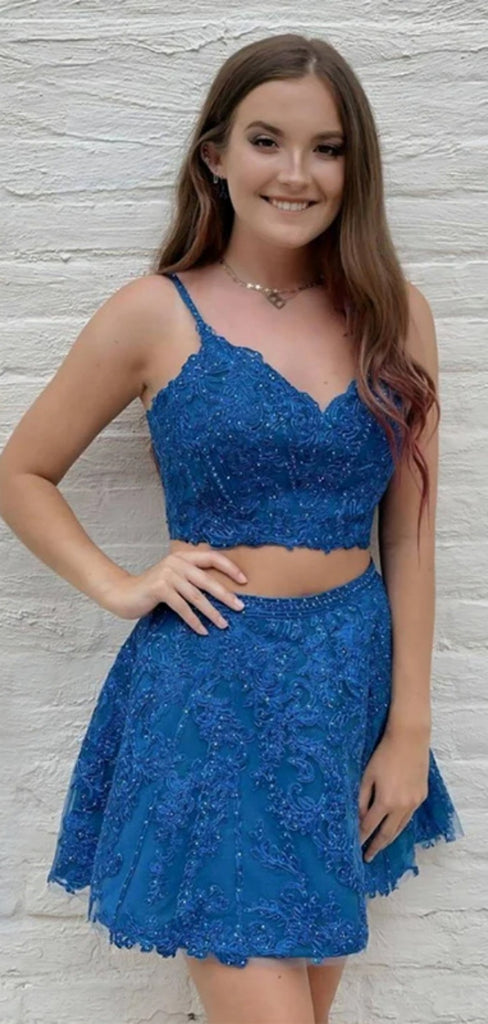 Sexy Spaghetti Strap V-neck Short Sleeveless Lace A-line Homecoming Dresses For Party Online, HD0951