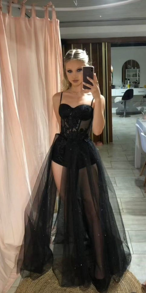 Sexy Spaghetti Strap Sleeveless Mermaid Tulle Long Evening Prom Dresses Online, OLP651